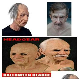 Party Masks Old Man Scary Mask Halloween Fl Head Latex Cosplay Funny Face Woman Realistic Helmet Adt Drop Delivery Home Garden Festi Dhzt8