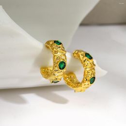Hoop Earrings AENSOA Vintage Minimalist Gold Silver Color Green Rhinestone C Shape For Women Trendy Round Geometric