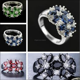 Band Rings Flower Classic Mticolor Cubic Zircon Engagement Ring Female Jewellery Sier Drop Delivery Dhlg0