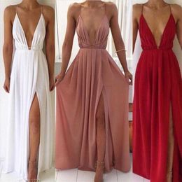 Summer Fashion Sexy Casual Dresses V Neck Low Cut Sling Backless Womens Chiffon