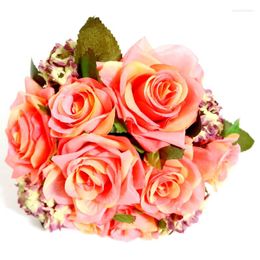 Decorative Flowers 12 Heads Bride Holding Rose Hydrangea Wedding Colorful 's Bouquet Red Pink Purple Bridal Bouquets