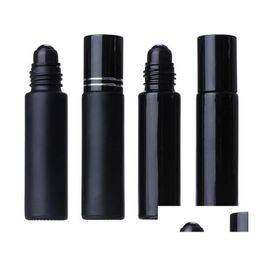 Packing Bottles Fashional New 10Ml Black Essential Oil Bottle Glass Roll On Per Crystal Roller Ball Matte Glossy Drop Delivery Offic Dh5V9