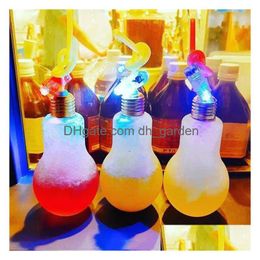 Water Bottles Led Light Bb Bottle Plastic Milk Juice Disposable Leakproof Drink Cup With Lid Creative Drinkware By Sea Drop Dhgarden Dhlbj