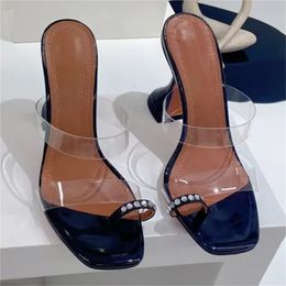 Amina Muaddi Sandalen Schuhe Sami 95 PVC Lammfell Lackleder Sandalen Wüstenlack weiß Lack Obsidian Lack Damen Designer beliebte Hausschuhe Mit Box