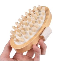 Bath Brushes Sponges Scrubbers Wooden Masr Body Brush Hand Held Cellite Reduction Portable Relieve Tense Muscles Natural Wood Hea Dhdl4