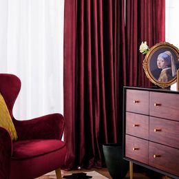 Curtain Luxury Nordic Velvet Red Blackout Curtains For Living Room Bedroom Thickened French Window