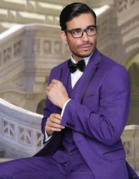 Men's Suits Purple Jacket Black Trim Lapel Groom Tuxedos Groomsmen Man Suit Wedding C355 & Blazers
