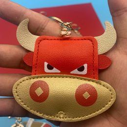 Keychains Cow Parents Keychain PU Leather Fashion High-End Car Mobile Phone Bag Couple Pendant Chinese Zodiac Mascot 2023