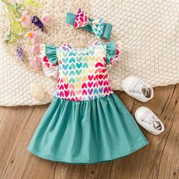 Girl Dresses Summer Toddler Baby Dress 2023 Sweet Style Heart Print Princess Plaid A-line Skirt Kid Clothes 0-18month