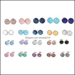 Stud Resin Stainless Steel Earings Drusy Druzy Earrings Jewellery Women Party Gift Dress Candy Colours Drop Delivery Dhohr