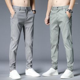Men's Pants Men's Summer Light Trends 2023 Style Classic Dress Trouser Husband Straight Elastic Waist Band Black Grey Casual Pant Male