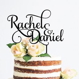 Gift Wrap Personalised Wedding Couple Names Cake Topper Acrylic Rustic Anniversary Bride and Groom Shower Toppers Birthday Favour 230111