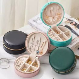 Round Travel Jewellery Box PU Leather Jewellery Case Portable Jewellery Organiser Holder for Rings Earrings Necklace Lipstick