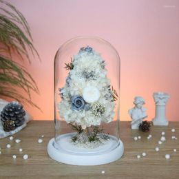 Decorative Flowers Preserved Roses Hydrangeas Christmas Tree Decor Immortal Glass Cover Flower Gift Valentine's Day