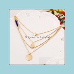 Pendant Necklaces Gold Layered Long Stone Charms Necklace Collier Plastron Beautifly Set Statement Drop Delivery Jewellery Pendants Dh0Tx