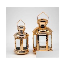 Candle Holders Hanging Lantern Holder Hollow Tealight Candlestick Vintage Golden Moroccan Drop Delivery Home Garden Dhhbx