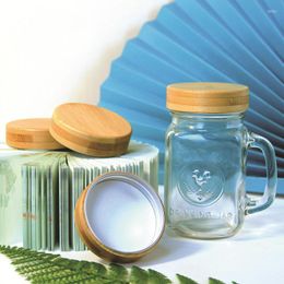 Kitchen Storage Bamboo Lids Reusable Mason Jar Canning Caps Non Leakage Silicone Sealing Wooden Covers Drinking Ceramic Mugs Supplies