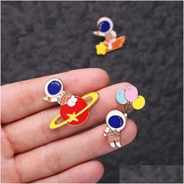 Pins Brooches Space Astronaut Set 5Pcs Cartoon Rocket Pins Enamel Paint Badges For Boys Gold Plated Pin Shirt Jewellery Gift Clothes Dh3Mi
