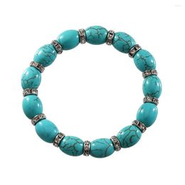 Link Bracelets Natural Turquoise Beaded Bracelet For Women Men Fashion Tibetan National Elastic Gypsy Tribe Boho Hand Jewelry Gifts