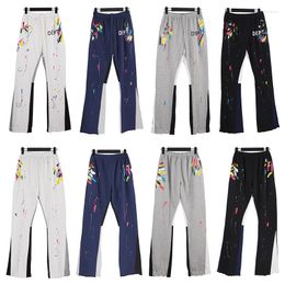 Men's Pants 2023 Y2K 360g Terry DEPTHand-painted Ink Splash Stitching Drawstring Trousers High Street Men Women Casual Micro Flared