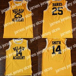 College Basketball Wears Hot Will Smith #14 Bel-Air Academy Basketball Carlton Banks #25 Bel-Air Academy Movie Basketball Jersey Men