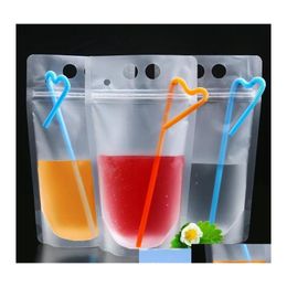 Food Savers Storage Containers 50Pcs 500Ml Juice Drink Bag With Sts Vertical Zipper Frosted Transparent For Home Drinks Candy Bean Otrql