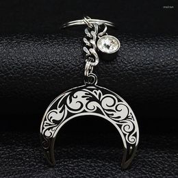 Keychains Witchcraft Moon Crystal Stainless Steel Key Chains For Women Silver Color Keychain Jewelry Llaveros Para Mujer K777S06