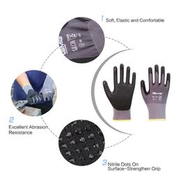 Safety Gloves Dots with Palm Good Grip Grey Nylon Work Glove Anti-slip Elastic Seamless Durable Construction