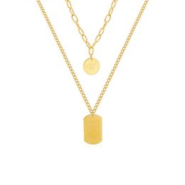 Pendant Necklaces Retro 18K Gold Plated Stainless Steel Jewelry Gift Party Double Layer Square Female Clavicle Chain Necklace