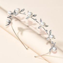 Hair Clips & Barrettes Simple Silver Colour Leaf Bride Tiara Vine Pearls Women Jewellery Handmade Wedding Headbands Crown Accessories Diademas