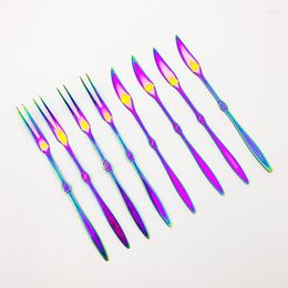 Flatware Sets Colourful Knife Fruit Forks Stainless Steel Fork Multicoloured Cake Dessert Tableware Heart Dinnerware Set 8pcs/set