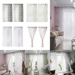 Curtain Polyester Window Sheer Screen Balcony Perforated Divider Valance Drape Sliding Plant Print