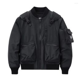 Men's Jackets Men Hip Hp Cargo Techwear Bomber Multi Pockets Black Military Varsity Outwear Coats Solid Colour Patchwork