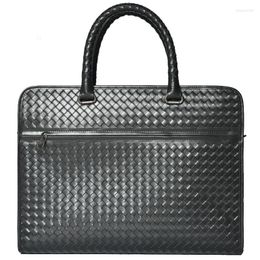 Briefcases Men's Briefcase Genuine Leather Computer Laptop Bags Men Handbag Office Business Travel Bag Woven Man For Documents