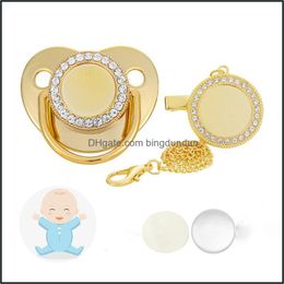 Party Favour Sublimation Baby Pacifier With Clip Bling Crystals Blank Infant Pacifiers Chain Brithday Gift Newborn Care Tools 14 Colo Otchl