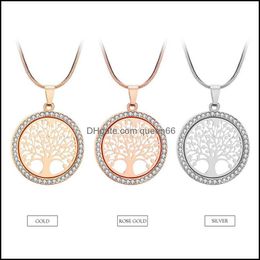 Pendant Necklaces Tree Of Life Crystal Round Small Necklace Gold Colors Rose Collier Elegant Women Jewelry Giftspendant Drop Deliver Dhrox