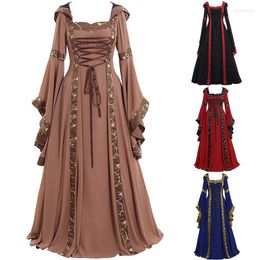 Casual Dresses Mediaeval Vintage Women's Dress Square Collar Belted Waist Flared Sleeve Halloween Costume Ladies Holiday Party Long