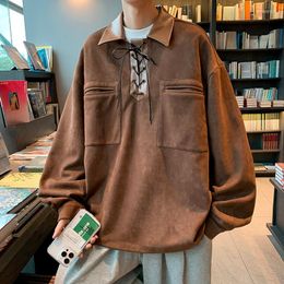 Men's Hoodies High Quality Suede Patchwork Sweatshirts Mens Korean Fashion Trends Spring Clothing Teenage Oversized Pullover Casual