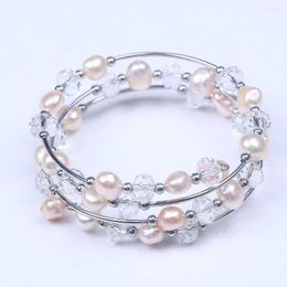 Charm Bracelets Cute Baroque Shape Freshwater Pearl&crystal Bracelet Jewellery Three Layer Pearl Jewelry For Gifts