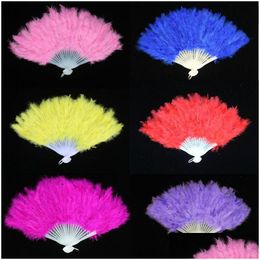 Other Arts And Crafts Folding Feather Fan 10 Colours Hand Held Vintage Chinese Style Dance Wedding Craft Downy Foldable Dancing Fans Dh6Kc