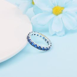 Cluster Rings Sparkling Row Eternity Ring Blue Crystal Sterling Silver Jewellery For Woman DIY Party Make Up Wedding Winter