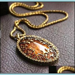 Pendant Necklaces Long Chain Necklace Vintage Jewellery Amber Hollow Sweater Drop Delivery Pendants Dhwgk