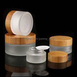 Packing Bottles Bamboo Cap Frosted Glass Cream Round Cosmetic Jars Hand Face Bottle 15G30G50G Jar With Pp Inner Liners Er Drop Deliv Otgrt