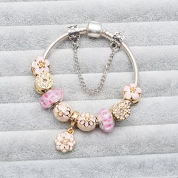 Strand Fit Original Pandor Charms European Bracelet Glass Magnolia Flower Clover Beads For Women Jewelry Bauhinia Pendant Girl Gift Beaded