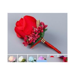 Decorative Flowers Wreaths Silk Flower Brooch Wedding Rose Boutonniere Groom Groomsman Floral Pin Cor Suit Party Decoration Nt Dro Otkma