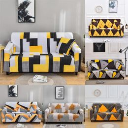 Chair Covers Yellow Geometry Elastic Sofa For Living Room Plaid Slipcover Sectional Corner Couch Cover 1/2/3/4 Seaters