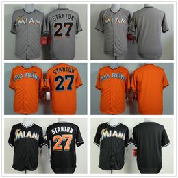 Retro baseball jerseys 27 Mike Stanton Gray Orange Black Size S--6XL