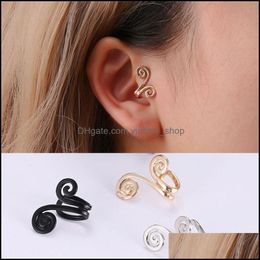Clip-On Screw Back Fashion Plated Gold Clip Earring For Women Without Piercing Cartilage Puck Rock Vintage Ear Cuff Girls Jewellery Dhfmi