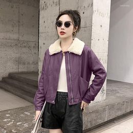 Women's Leather 2023 Winter Coat Imitation Mink Collar Thickened Short Women's Korean Down Wash Pu