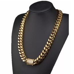 2023 Ketten 8/10/12/14/16/18 mm trendiger Schmuck 316L Edelstahl Goldton Miami Cuban Curb Link Chain Herren Damen Halskette 7–40 Zoll Ketten